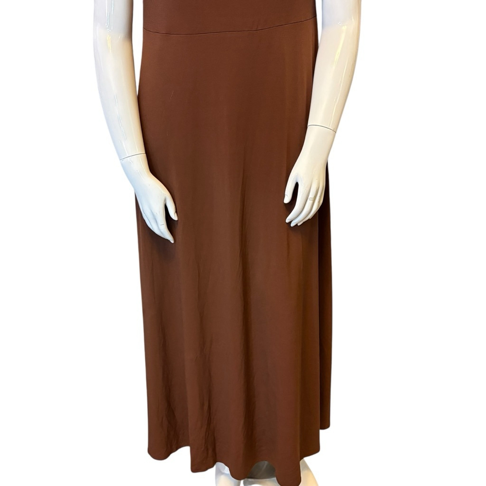 ELOQUII On or Off Shoulder Brown Maxi Dress Ruched Stretch Knit, Plus 18 - Picture 4 of 16